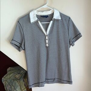 Karen Scott Navy Striped Polo Shirt with White Collar‎